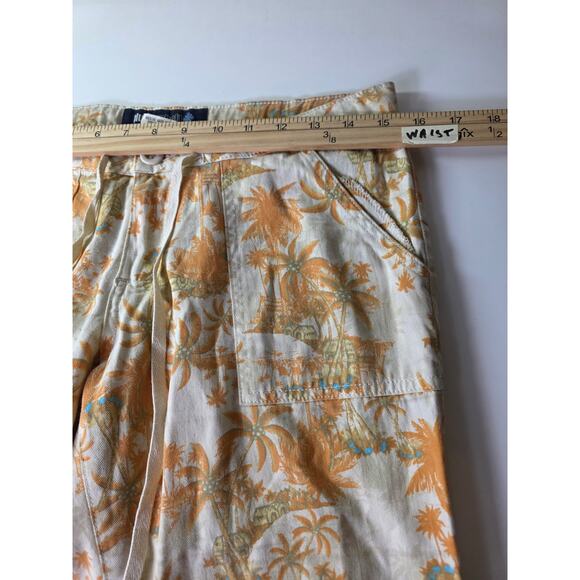BLUE ASPHALT Orange White Tropical Palm Tree Coastal Wide Leg Crop Pants SZ 7 - Picture 6 of 9